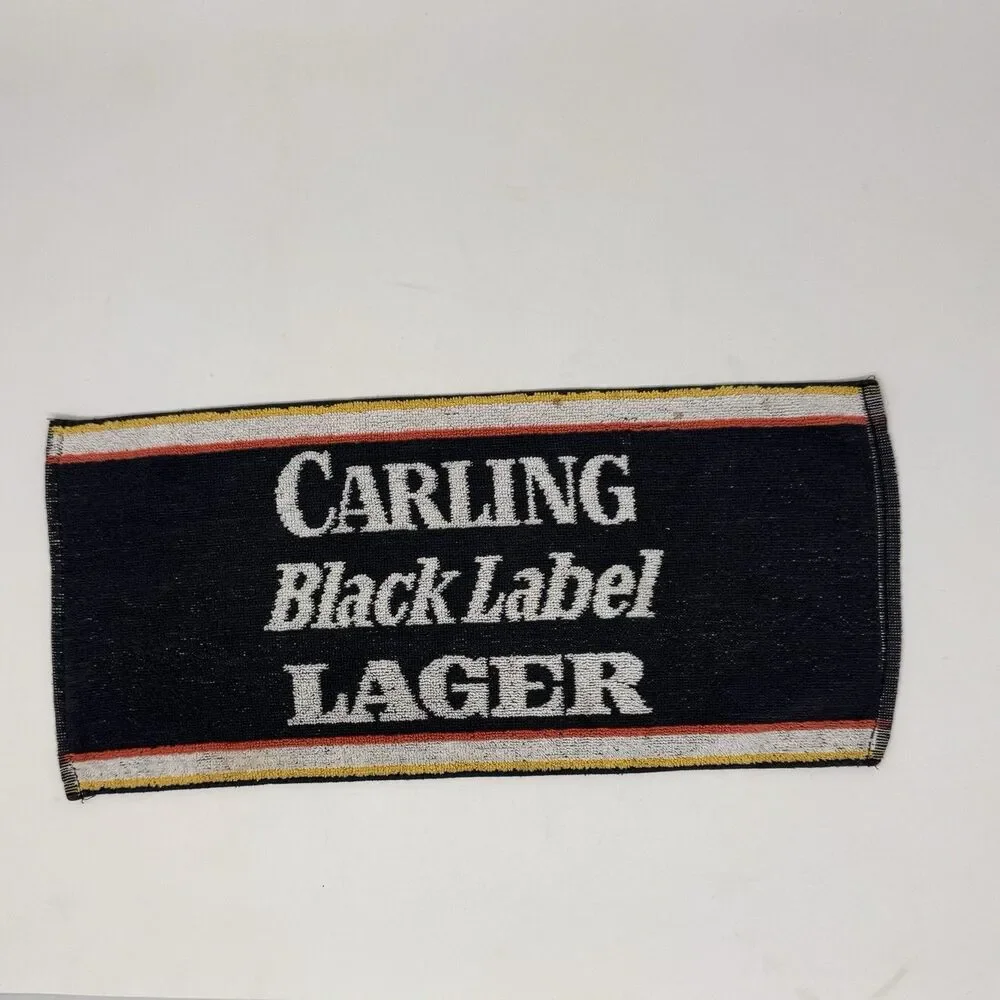 Carling Black Label Lager Beer Bar Towel 17”x8” Man Cave Blue White Red Yellow
